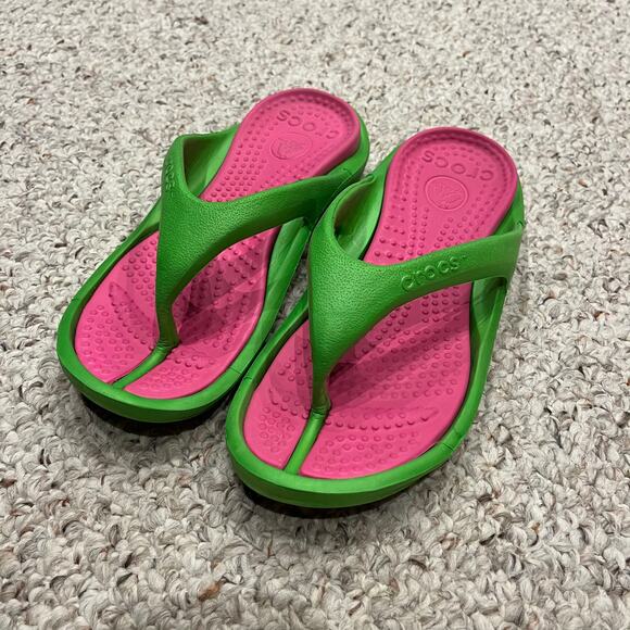 Crocs Athens Flip Flop Sandals Pink Green Sz Womens 7 Mens 5 Casual Summer - Picture 1 of 6